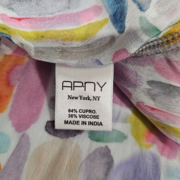 AP NY V Neck Hi-Lo Top Blouse Shirt Women Size M Colorful Cupro blend - Picture 15 of 15